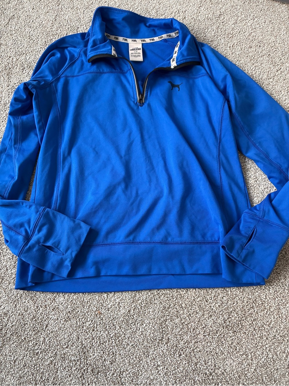 PINK Victoria's Secret large  Blue Quarter-Zip Pullover preppy cozy running